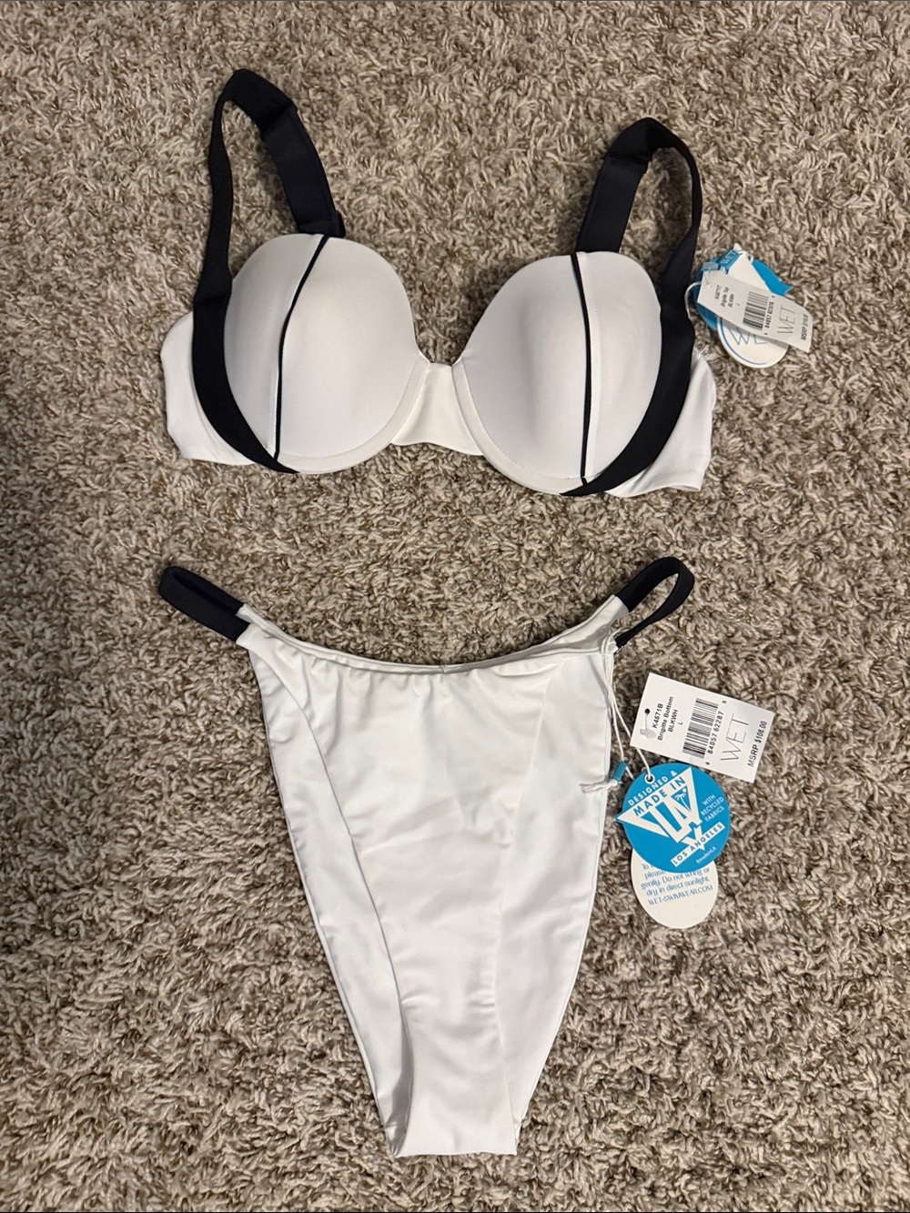 White and Black Contrast Women’s Bikini Set